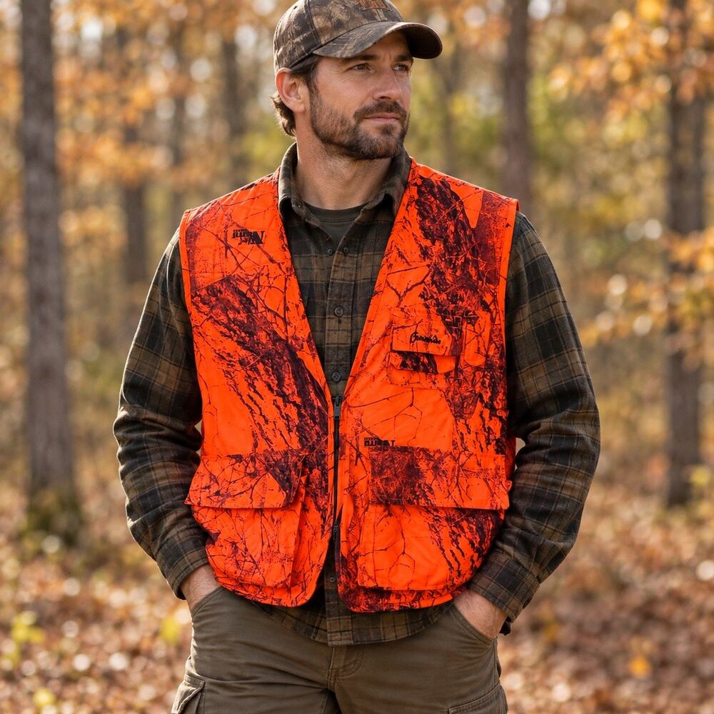Gamehide Blaze Orange Camo Hunting Vest Naked North Game Pouch Utility Large